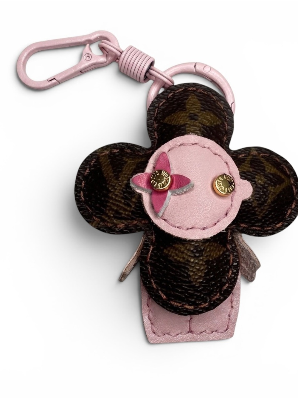 Upcycled Louis Vuitton Brown Monogram & Pink Flower Key Charm